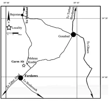 Fig. 2 - Geographical positions of the studied section in the north- north-east of Ferdows.
