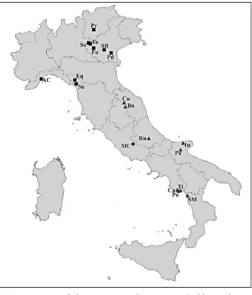 Fig. 4 - Map of the main Late Pleistocene and older Holocene Italian sites for comparisons