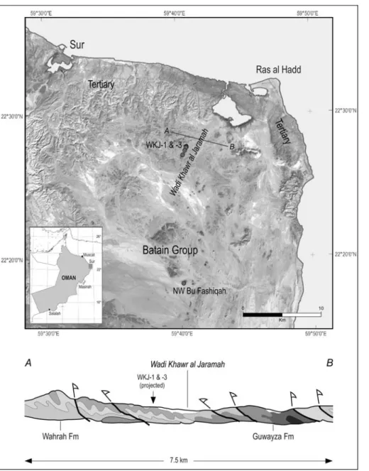 Fig. 1 - Geographical position and geological setting of the  de-scribed samples. The  cross-section is from Peters et al.