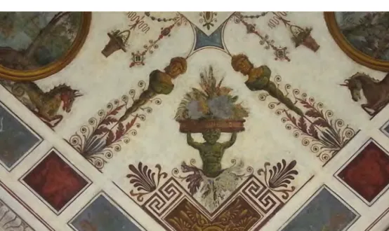 Figura 8 - Scorcio del soffitto della 2a anticamera con decori ispirati alla pittura vasco- vasco-lare antica (foto F