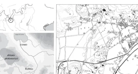 Fig. 1 - . L’area dell’abitato protostorico dei dintorni di Como e delle principali aree se- se-polcrali menzionate nel testo