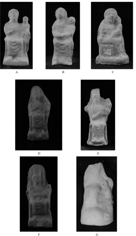 Fig. 1.A-G. Figurine femminili assise con bambino, tipi XV, XVI, XVII, XX, XXI, XXII,  XXIII (foto autore su concessione del Museo Provinciale Campano)