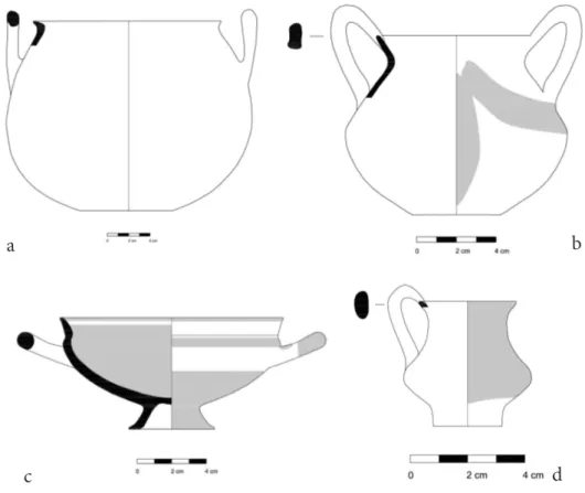 Fig. 12: Corredo della tomba XXIV, il disegno dei vasi   (Disegni di Agnese Lojacono)
