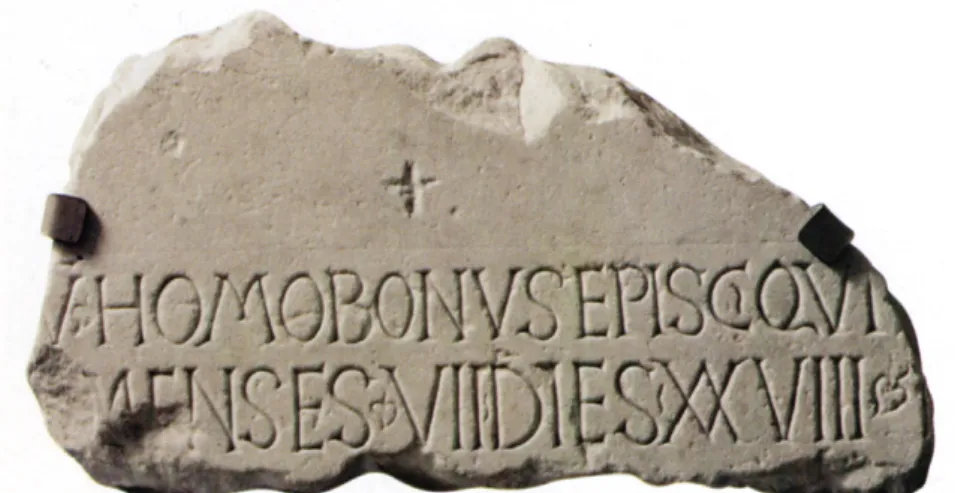 Fig. 7. Terni, Museo Archeologico CAOS. Iscrizione funeraria del vescovo Homobonus  (da aurea Umbria 2012, p