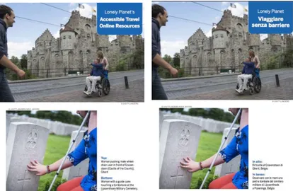 Fig. 3 e 4. Immagini di turisti disabili nelle guide al turismo accessibile della Lonely Planet (ST 49; TT 55)