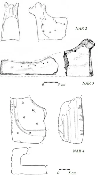 Fig. 14. Alari (NAR 2, 3, 4) da Narce, Monte Li Santi (disegno autore)  (da B ENEDETTINI  – C ARLUCCI  2016, figg