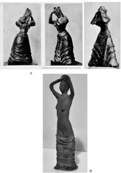 Fig. 9. A: Statuine minoiche (da m arconi  1925-1926); B: Marino Marini, 