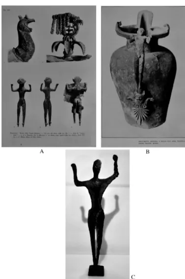 Fig. 10. A: g iglioli  1935, tav. XIV; B: Brocchetta etrusca, Museo di Ascoli  Piceno (da m arconi  1933, p