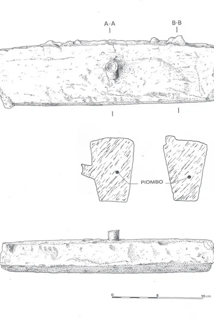 Fig. 7. Settore meridionale del santuario di Pyrgi: ceppo in piombo  rinvenuto nell’altare λ (disegno di Sergio Barberini).