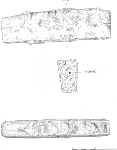 Fig. 9. Settore meridionale del santuario di Pyrgi: ceppo in piombo  rinvenuto nell’altare λ (disegno di Sergio Barberini).