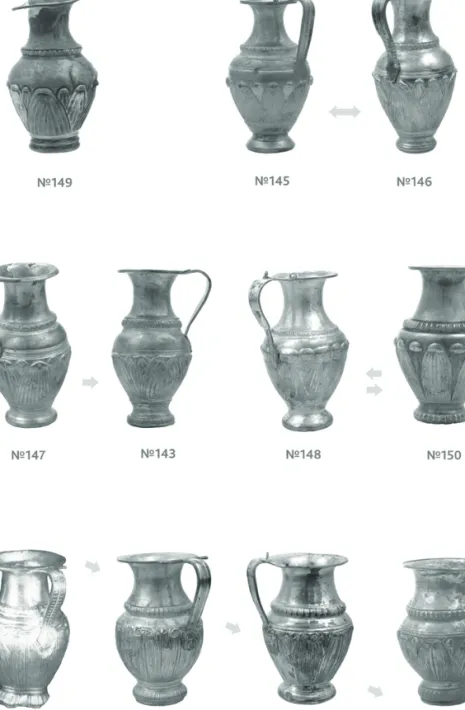 Fig. 5: Eleven silver White Lotus jugs from the Rogozen treasure  (cat. Nos. 143‑153 of the treasure) (Vraza museum).