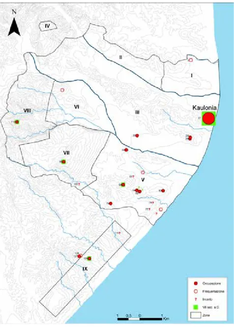 Fig. 7. Le testimonianze di età arcaica nel territorio di Kaulonia.