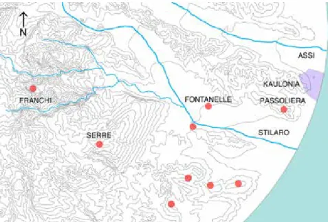 Fig. 9. La porzione dell’entroterra kauloniate gravitante intorno alla valle dello Stilaro