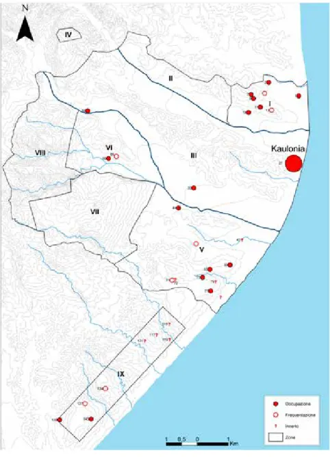Fig. 10. Le testimonianze di età classica nel territorio di Kaulonia.