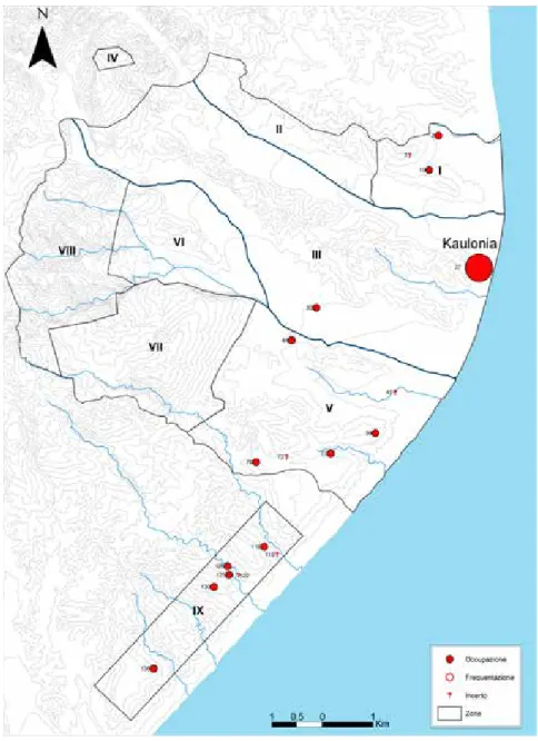 Fig. 11. Le testimonianze di età ellenistica nel territorio di Kaulonia.