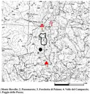 Fig. 8 – Posizionamento topografico dell’altura di Monte Rovello ai piedi dei Monti della  Tolfa (cortesia SBAEM).