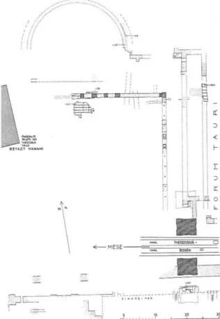 Fig. 1: Istanbul, pianta delle strutture rinvenute nell’area   di Beyazit Meydanı (da N AUMANN  1976)