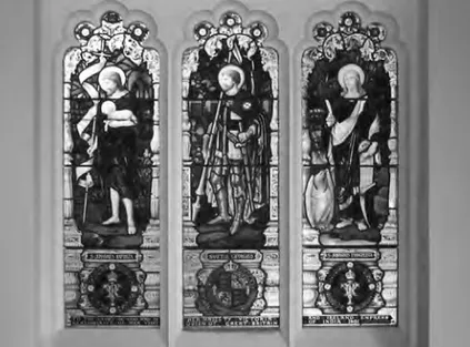 Fig. 17 - St George, St John the Baptist and St John the Evangelist, 1891, stained glass  window for The Church of St John the Evangelist in Grasse, Richard Holmes and  Heaton, Butler and Baines Stained Glass Company.