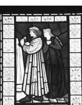 Fig. 10 - Edward Burne-Jones and Edward Coley, ‘Sculpture’, King René’s Honeymoon,  1863, stained and painted glass, The Victoria and Albert Museum, London