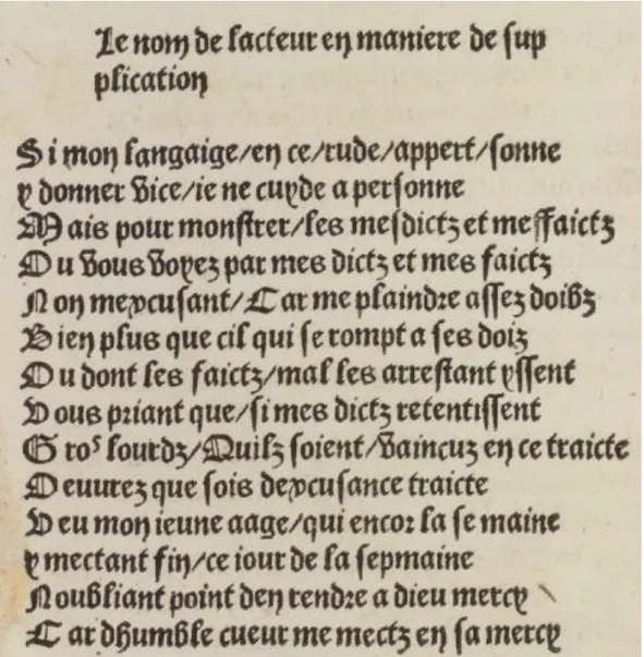 Figura 2 Particolare dell’ultima pagina de L’Espinette du jeune prince conquerant le royaulme de  bonne renommee (Paris, Antoine Vérard, 1508)
