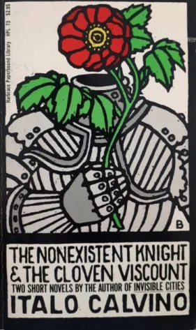 Fig. 3 – The Nonexistent Knight &amp; The Clo- Clo-ven Viscount, New York, Harcourt Brace  Jo-vanovich, 1977, prima di copertina.