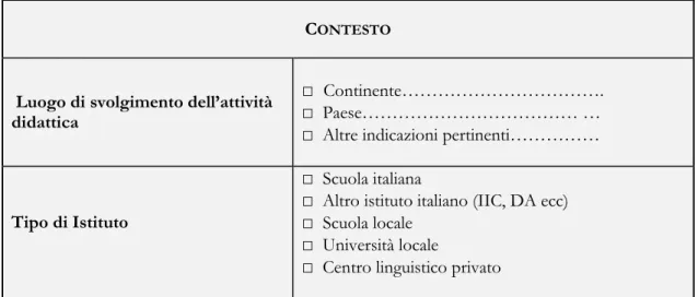 Tabella 1.  Griglia integrata per l’analisi e la valutazione dell’adeguatezza dei manuali ai pubblici e ai contesti  d’insegnamento dell’italiano fuori d’Italia
