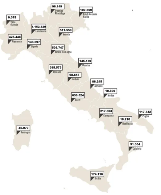 Figura 1. Stranieri residenti in Italia: il quadro regionale al 1 gennaio 2015 