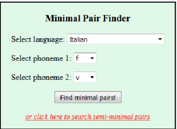 Figura 1. Interfaccia di ricerca di Minimal Pair Finder. 