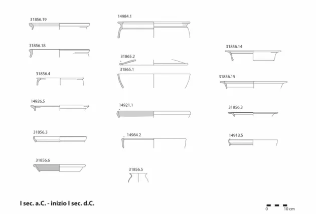 Fig. 5. Tavola sinottica delle ceramiche da cucina attestate a Nora nel I sec. d.C. 