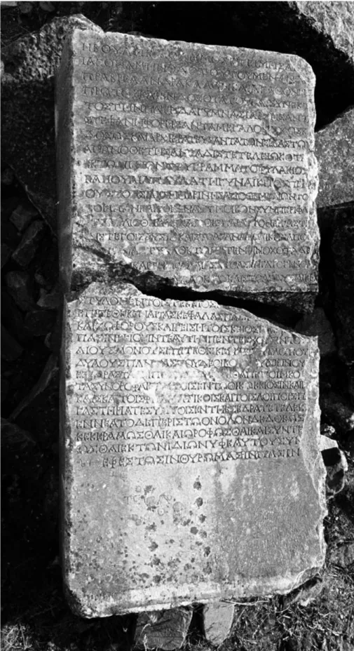 Fig. 6. Aphrodisias di Caria, iscrizione relativa al restauro dell’archivio cittadino  (foto di Charlotte Roueché)