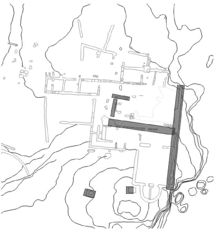 Fig. 2. Area sacra di sa Punta ‘e su Coloru. In evidenza le fasi puniche. 