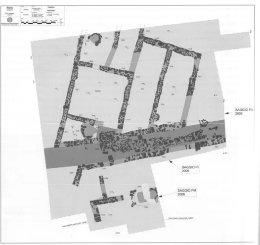 Fig. 8. Il quartiere tardo-arcaico nell’area del foro di Nora (da Bonetto 2007, fig. 2)