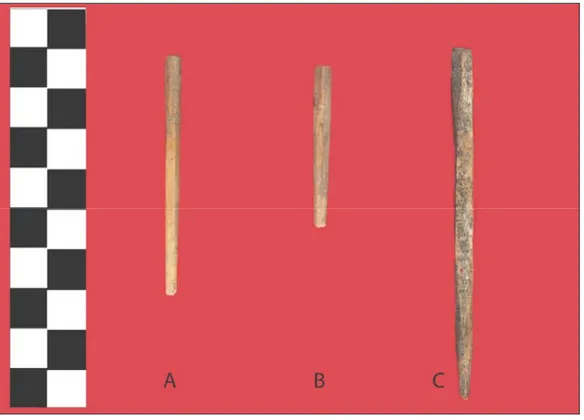 Fig. 1. Spilloni privi della rifinitura (A: NR11E/Te 31331.2; B: NR11E/Te 31331.3; C: 