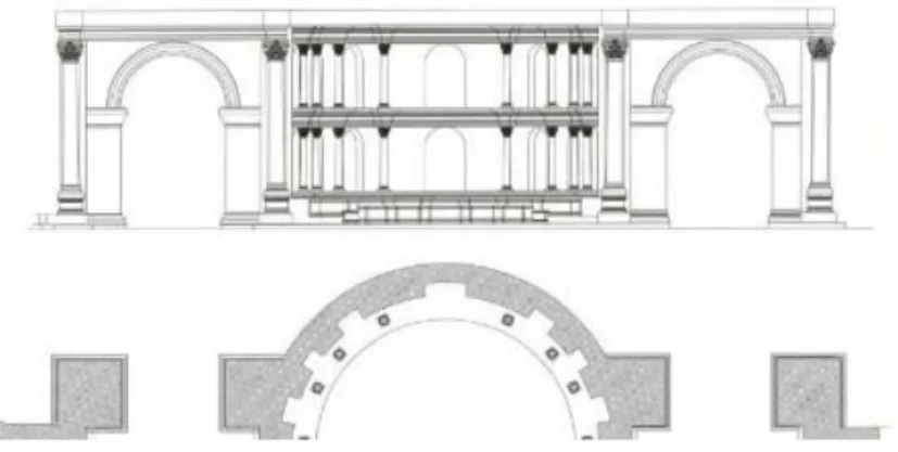 Fig. 8: Stratonicea di Caria, grande porta monumentale. Pianta e sezione interna  (da http://pau.edu.tr/stratonikeia/en/sayfa4858.aspx)