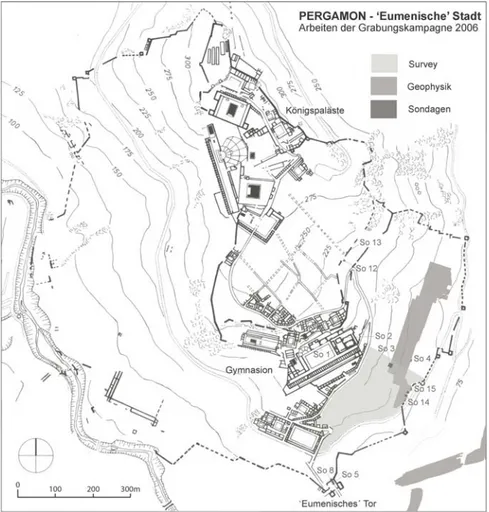 Fig. 13: Pergamo, pianta della città e delle fortificazioni di Eumene II (da P IRSON  2007, p