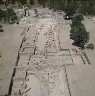 Fig. 6: Stratonicea di Caria, via colonnata principale e grande porta monumentale in corso di scavo  (da http://pau.edu.tr/stratonikeia/sayfa2968.aspx)