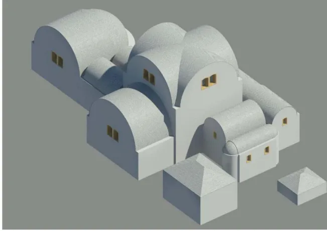 Fig. 5. Gortina, le Terme Milano: ricostruzione in 3D della fase edilizia degli inizi del IV secolo (realizzazione E