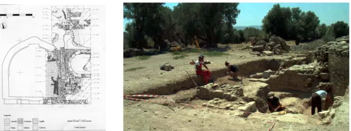 Fig. 12. Rilievo dell’area scavata nel 2003 con la vasca absidata (da B EJOR  - S ENA  C HIESA  2003b, fig