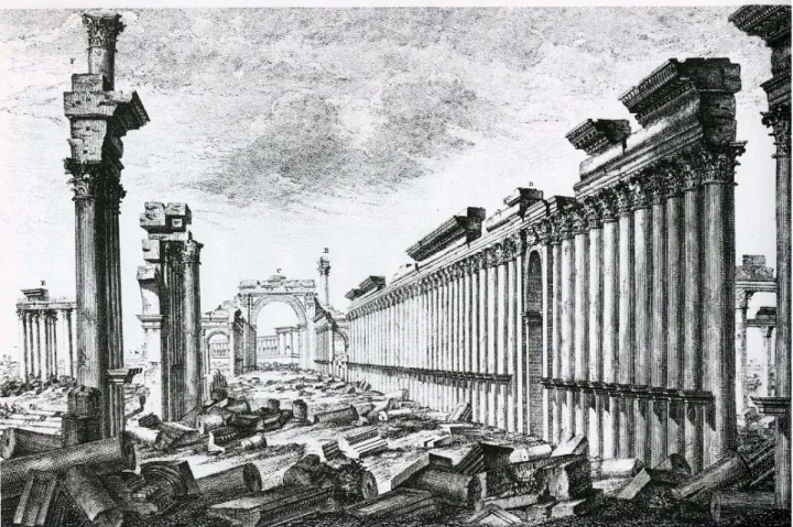Figura 1. Palmira, la Grande Via Colonnata in un disegno dal volume di Wood e Dawkins (da I