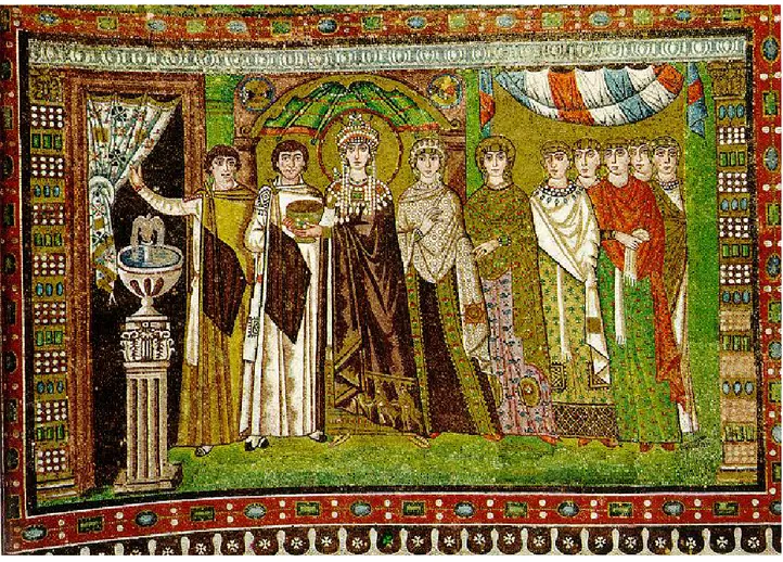 Fig. 2. Ravenna, Basilica di San Vitale. Ritratto di Teodora e della sua corte. 