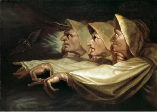 Fig. 4: Johann Heinrich Füssli, Die Drei Hexen (Macbeth I, 3), 1783  Olio su tela, cm 75 x 91,5 Kunsthaus Zürich