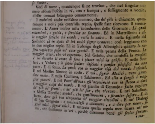 Fig. 5. Postilla di Alfieri in L. Salviati, Avvertimenti sopra la lingua del Boccaccio, Napoli, B.M