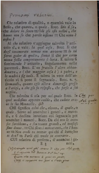 Fig. 7. Postille di Alfieri in S. Corticelli, Regole e osservazioni della lingua toscana, Bologna, dalla  Volpe, 1745, p