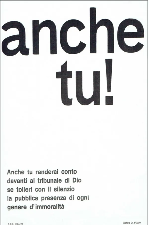 Fig. 1 – Volantino del  Segretariato per la  Moralità conservato  nell’archivio dell’ISACEM,  senza data (ma anni ’60).