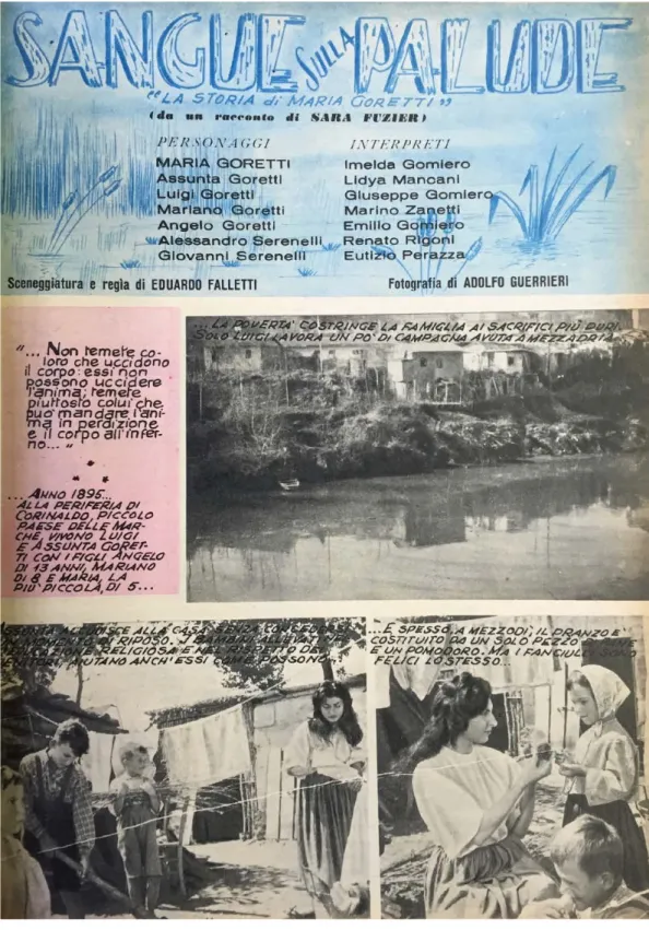 Fig. 3 – Prima puntata del fotoromanzo “Sangue sulla palude” dedicato alla vita di Maria Goretti  e pubblicato da «Famiglia Cristiana» a partire dal numero del 16 ottobre 1960.