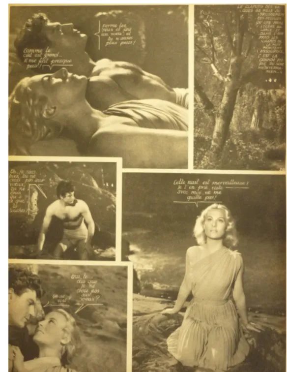 Fig. 5 – Tavola del fotoromanzo francese “Fabiola” (Bernard Trout, 1949) raffigurante  l’incontro tra Fabiola (Michèle Morgan) e il giovane gallo cristiano Rhual (Henri Vidal).