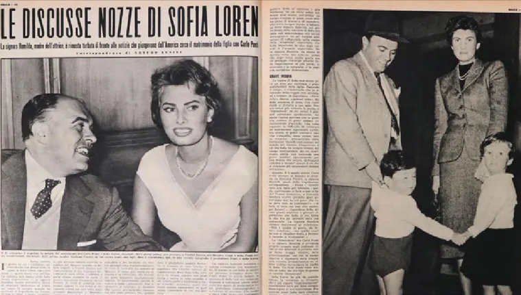 Fig. 7 – “Le discusse nozze di Sofia Loren” (dettaglio), «Oggi», a. XIII, n. 41, 10 ottobre 1957.