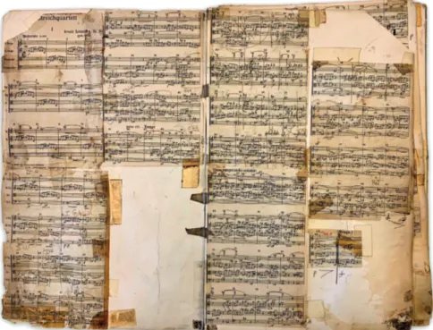 Fig. 2  Kolisch’s part-score of Schönberg’s String Quartet no. 3, op. 30. Rudolf Kolisch Papers,  Houghton Library, Harvard University, bMS Mus 195 (1952), fol