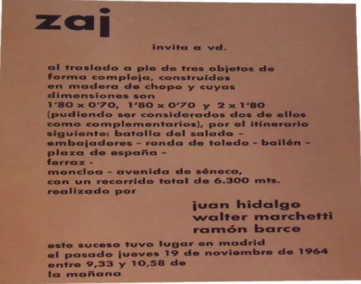 Figura 5. Programa del primer acto Zaj: Traslado a pie de  3  objetos (Madrid,  19/11/1964 )