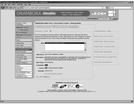 Figure 3: DRAMBORA Interactive interface: Risk management section
